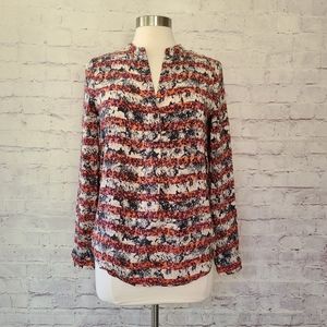 Madewell Broadway & Broome Silk Floral Stripe Print Colarless Popover Blouse Med